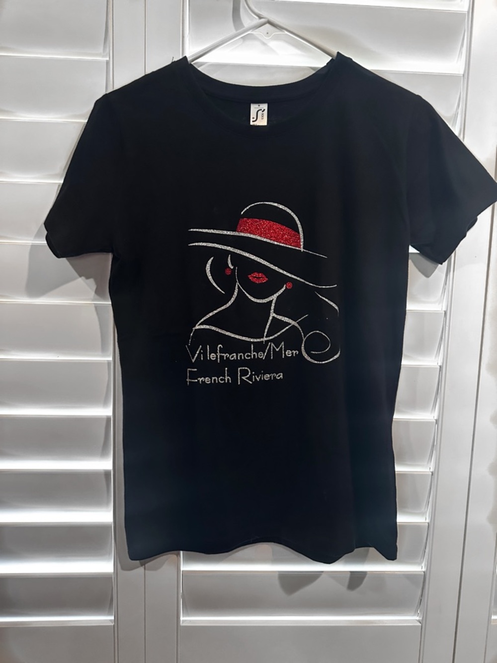 Black Graphic Tee with Red Accent - Villefranche/Mer French Riviera